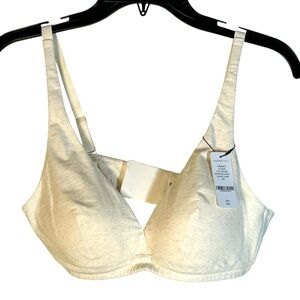 Understance Plunge Cotton Bra 36B White Melange Beige Wireless U20810673 NEW